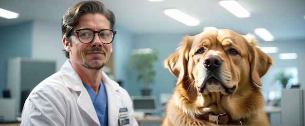 Photo a healthy golden retriever at a doctors appointment