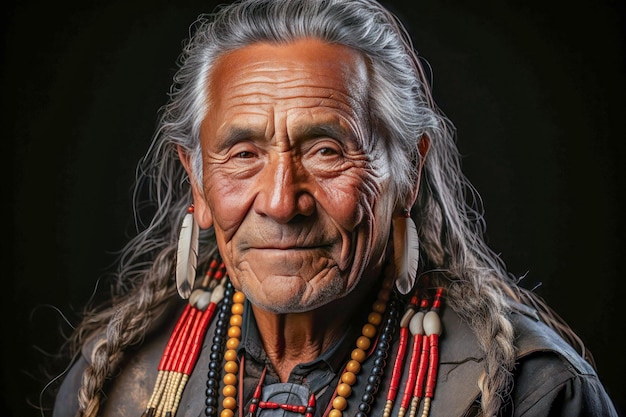 Healthy goodlooking senior Native American man in his seventies smiling expressing warmth