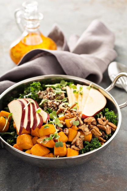 Healthy grain bowl with roasted chickpeas