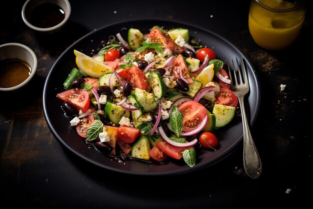 Photo healthy greek salad with a mediterranean twist