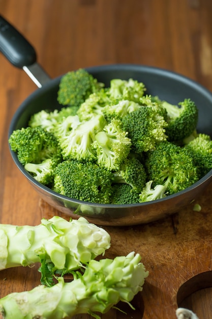 Healthy Green Organic Raw Broccoli Florets Ready for Cooking.