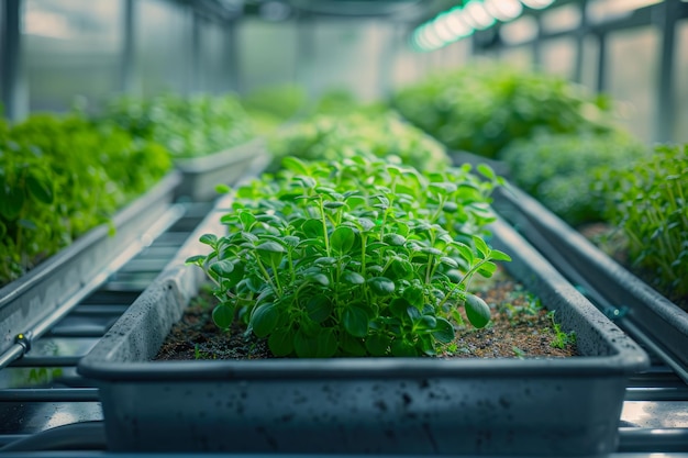 Photo healthy green seedlings growing in indoor farm