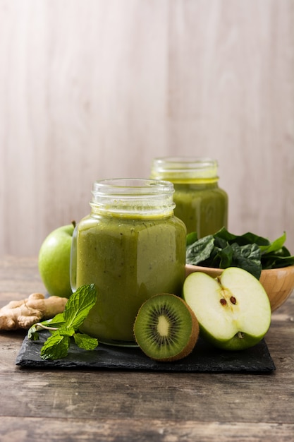 Healthy green smoothie in jar