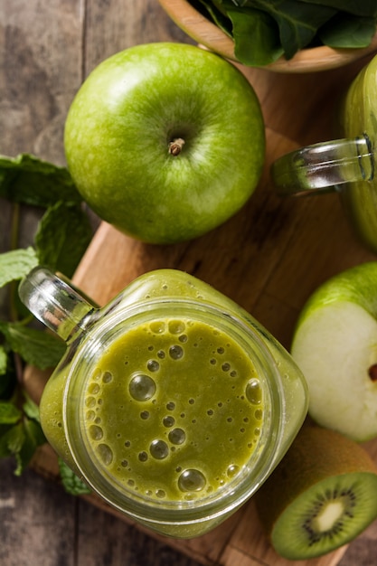 Healthy green smoothie in jar