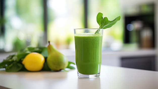 Foto un frullato verde sano nella cucina moderna