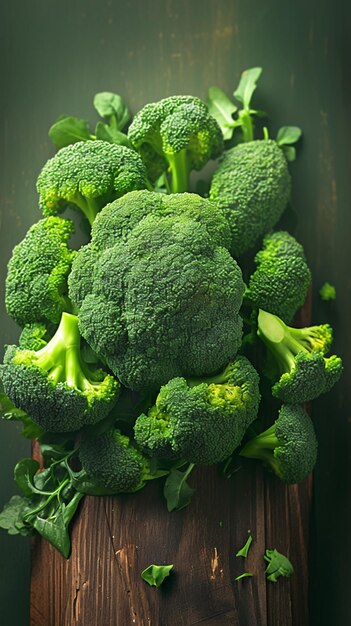 Healthy greens Broccoli on a wooden board with dark backdrop Vertical Mobile Wallpaper