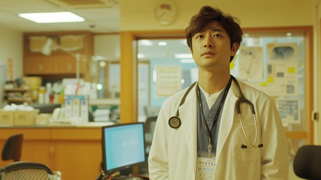 Healthy handsome medical doctor in action