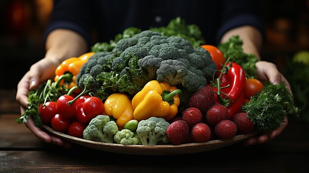 Здоровый урожай. Рука держит свежие органические овощи.