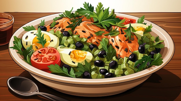 사진 ⁇ 고기, 녹색 콩, 토마토, 달 ⁇ , 감자, 검은 올리브, 클로즈업