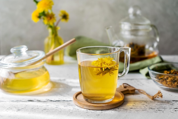 Healthy herbal dandelion tea and honey