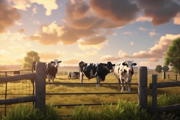 A healthy herd of cows grazing on a picturesque green pasture