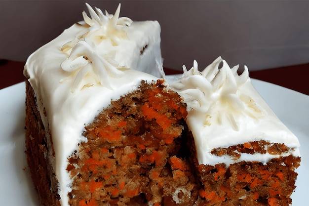 Healthy homemade Carrot Cake with fruits and cream Generative AI