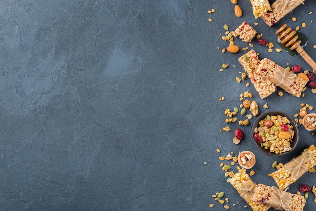 Healthy homemade cereal muesli granola bars for breakfast