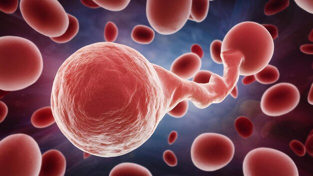 Healthy human red bloodcells and cholesterol plaques 3d rendering concept