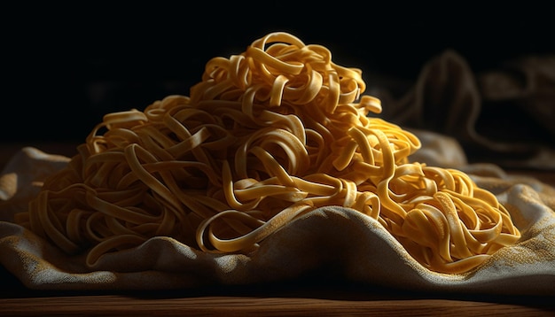 Healthy Italian lunch homemade pasta variations on rustic wooden table generated by artificial intelligence