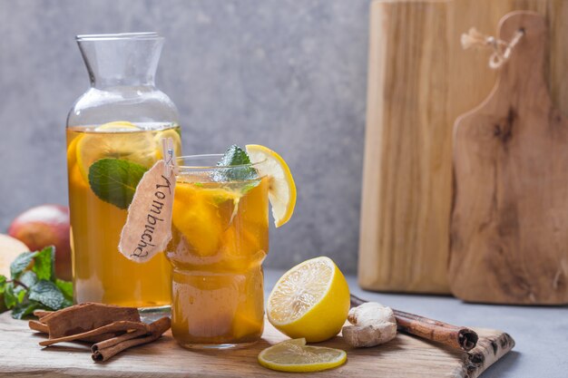 Healthy kombucha with lemon and cinnamon.