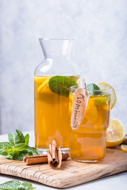 Healthy kombucha with lemon and cinnamon.