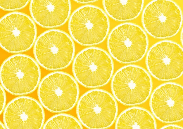 Photo healthy lemon slices yellow background