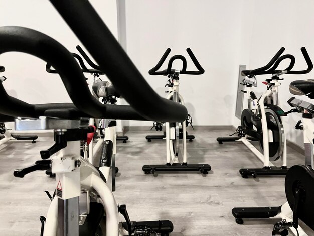 Healthy lifestyle concept Spinning class with empty bikes