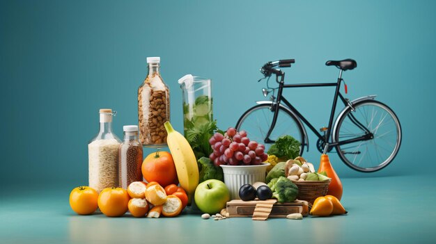 Healthy lifestyle concept with diet fitness and medicine