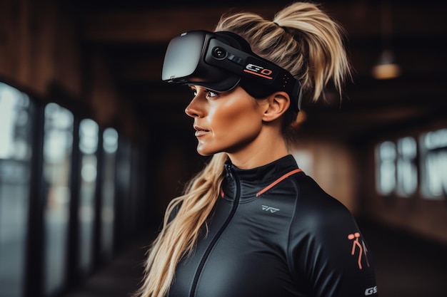 Healthy lifestyle using vr headsets for fitness in a modern gym with a fit