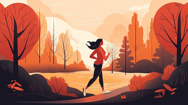 Healthy Lifestyle Young Woman Jogging in the Forest