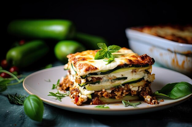 Foto lasagna sana e a basso contenuto di carboidrati fatta con zucchine fresche