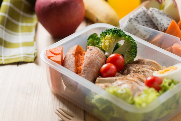 Healthy lunch boxes in plastic package
