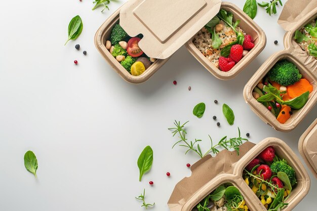 Healthy lunch in boxes Zero waste concept