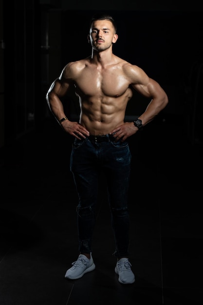 Healthy Man In Jeans With Six Pack