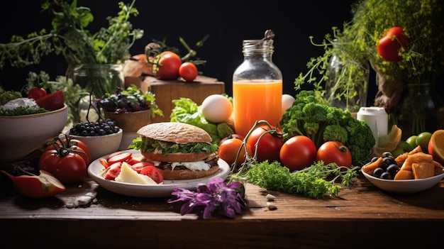 Фото Здоровая еда на деревенском деревянном столе со свежими органическими продуктами