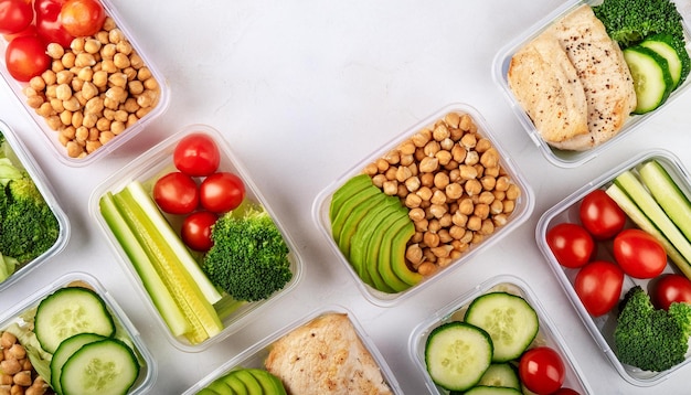 Healthy meal prep containers photography with blank space for text and advertising content