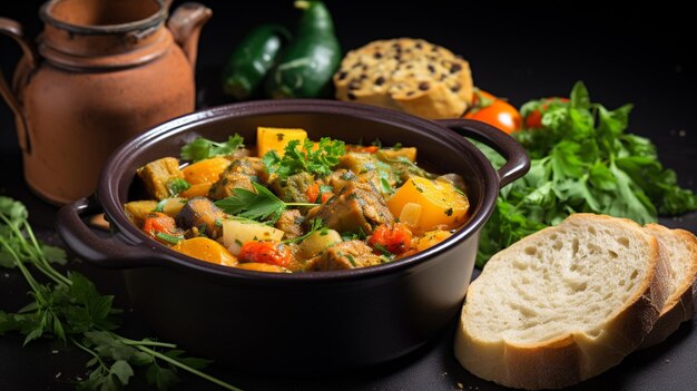 Photo healthy meal vegetarian stew with fresh vegetables and ho