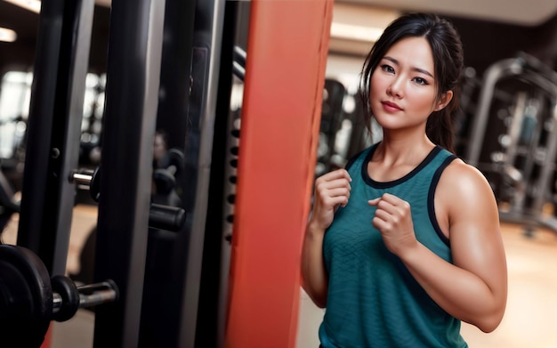 Premium Photo  Healthy middle aged lady woman in sport wear at gym  generative ai