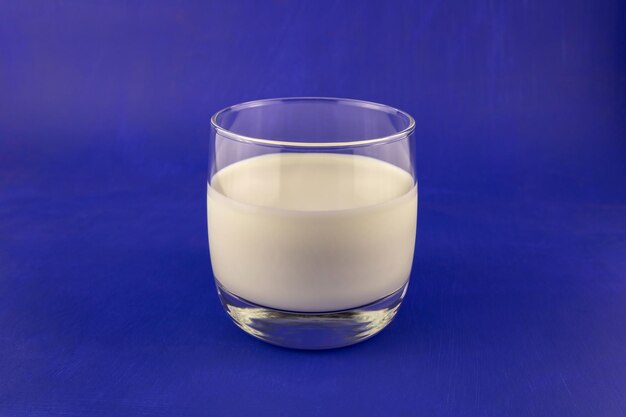 Healthy milk in a glass on a blue background