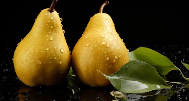 Photo healthy natural and pear fruit on a black background in studio for farming produce and lifestyle