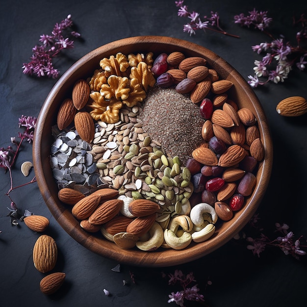 Healthy Nuts and Seeds in Rustic Bowl Generated by AI