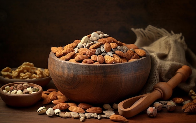 Healthy Nuts and Seeds in Rustic Bowl Generated by AI