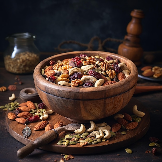 Healthy Nuts and Seeds in Rustic Bowl Generated by AI