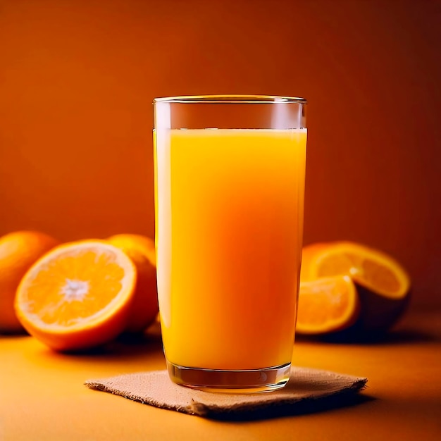 Photo healthy orange juice served in a tall glass glass