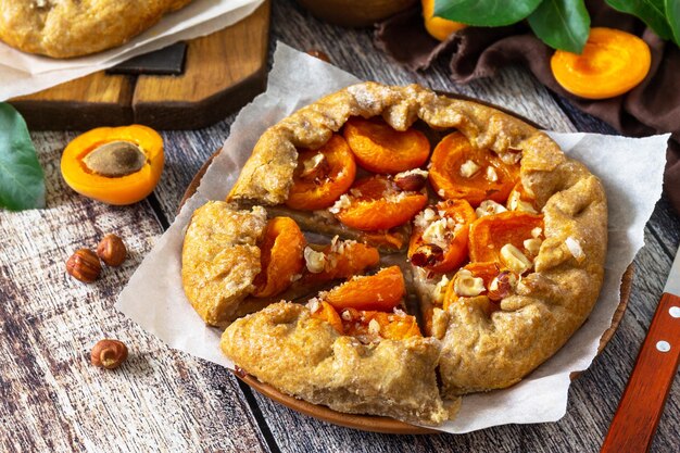 Healthy pastries gluten free made from rye flour diet food apricot galette with hazelnut