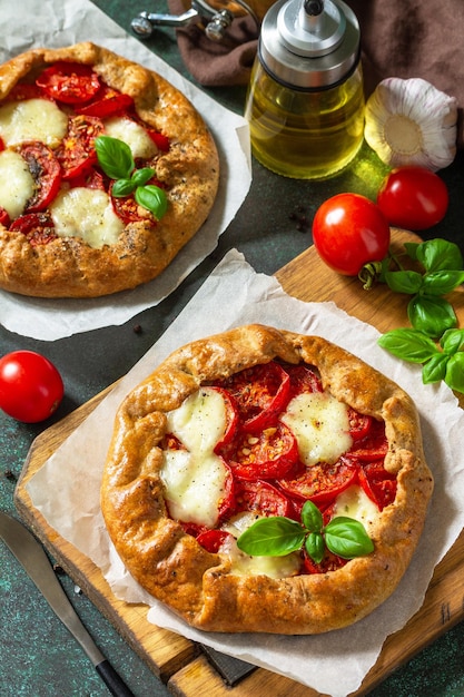 Healthy pastries gluten free made from rye flour diet food Galette tomatoes mozzarella