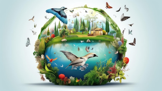 Healthy planet in balance photo realistic illustration