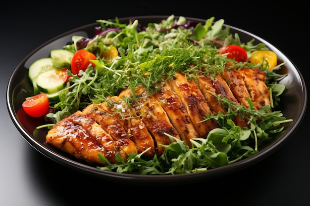 Здоровая тарелка куриного филе с салатом генеративный ИИ