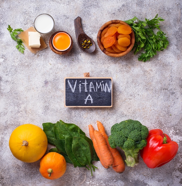 Healthy products rich in vitamin A