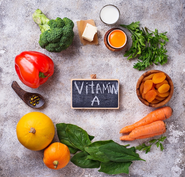 Healthy products rich in vitamin A