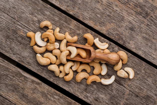 Healthy raw cashew nuts top view