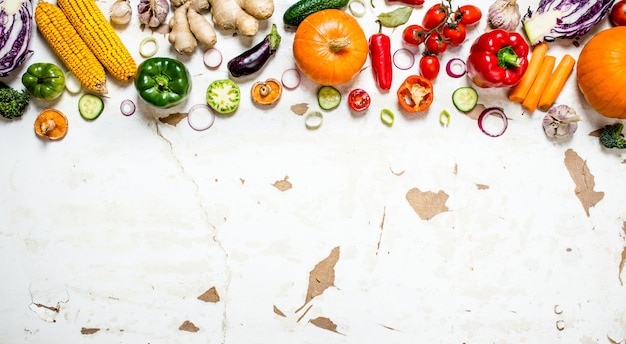 healthy raw food . fresh organic vegetables with herbs.