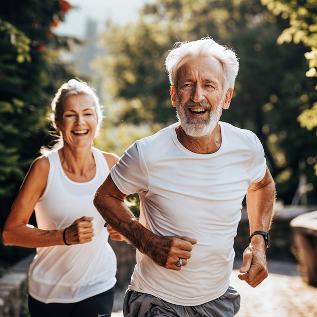 Healthy routine Spirited retirees who lead an active lifestyle and run outdoors every morning