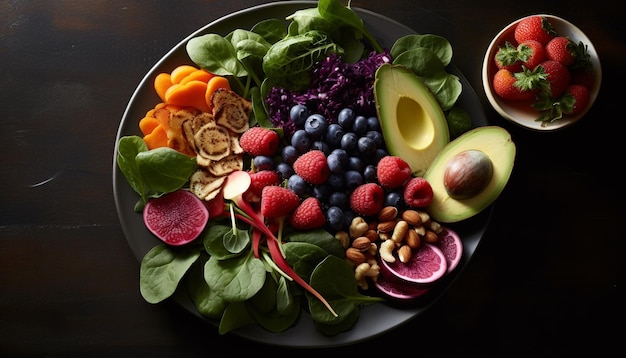 Healthy salad bowl with fresh organic berries generated by AI